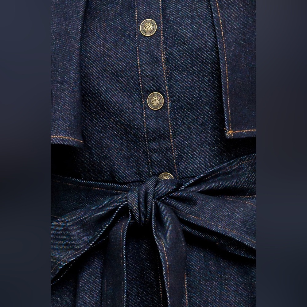 Stylish Navy Button-Up Cape Dress - Picture 3 of 10